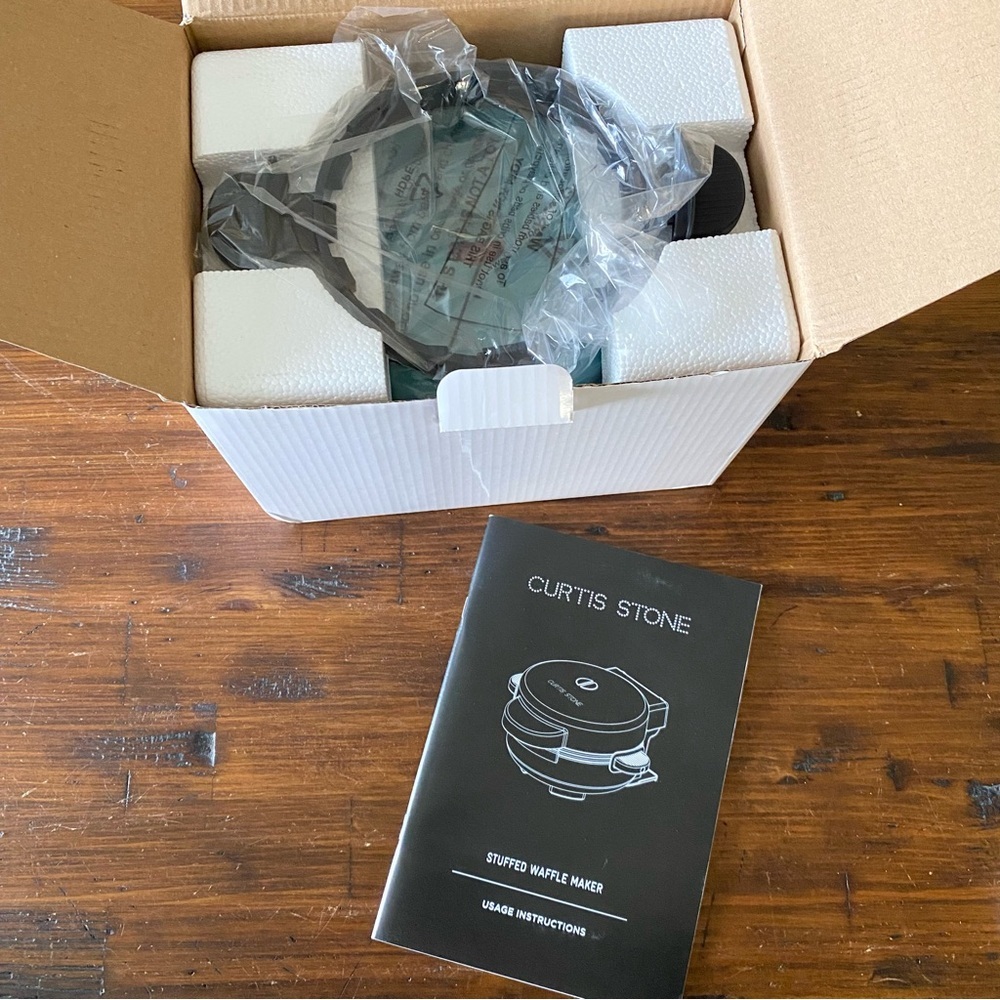 Curtis Stone Stuffed Waffle Maker And Recipe Book Teal Opened Box/Unused